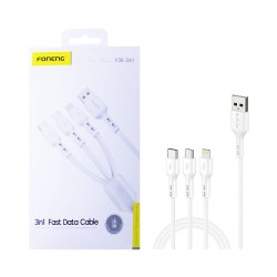 Foneng 3 in 1 Charging Cable X36 (Lightning+Type-C+Micro) 2.4A 1.2M White Foneng 3 in 1 Charging Cable X36 (Lightning+Type-C+Micro) 2.4A 1.2M White